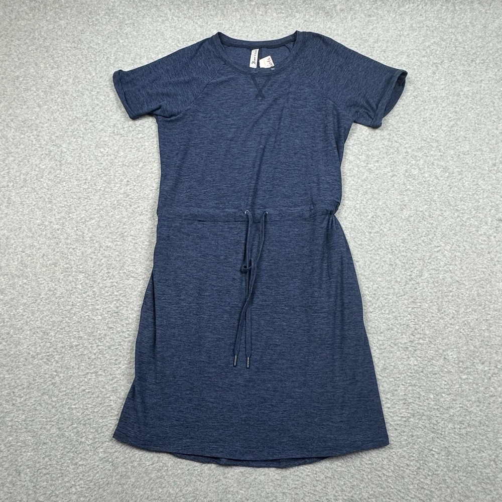 Kyodan Outdoor Jersey Knit Midi Dress Womens Small Pockets Drawstring Waist Blue